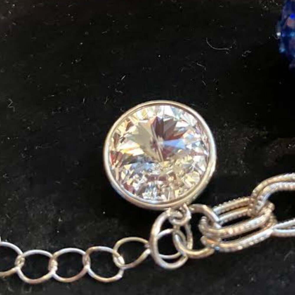Handcrafted SIlver-Tone Double-Link Chain Bracelet Silver and Navy Crystal Beads - Picture 5 of 9